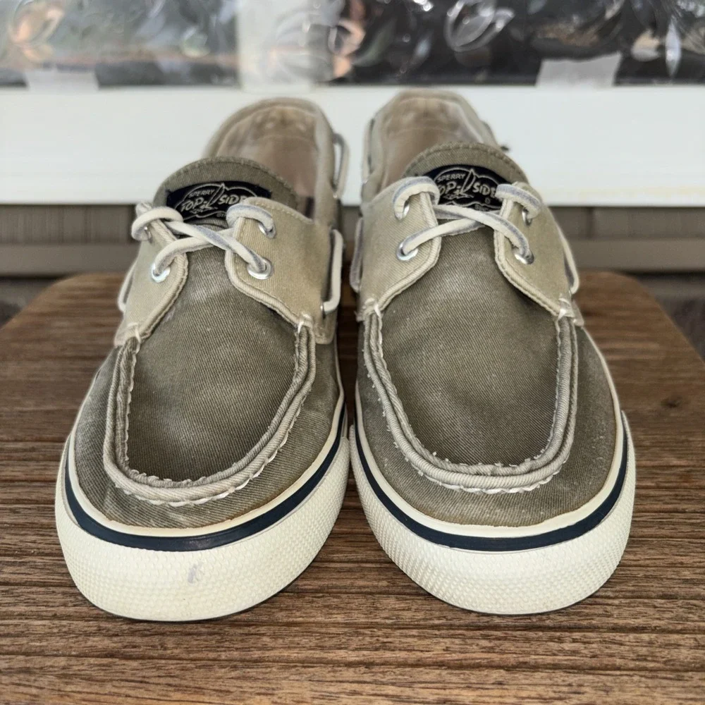 Sperry Top-Sider Canvas Boat Shoes Tan/Olive Lace-Up Comfort 6.5 M 9561143 Women